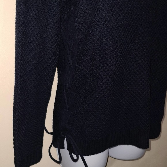 Talbots Navy Lace Up Sweater Size Small Long Sleeves Crew Neck - Picture 3 of 5